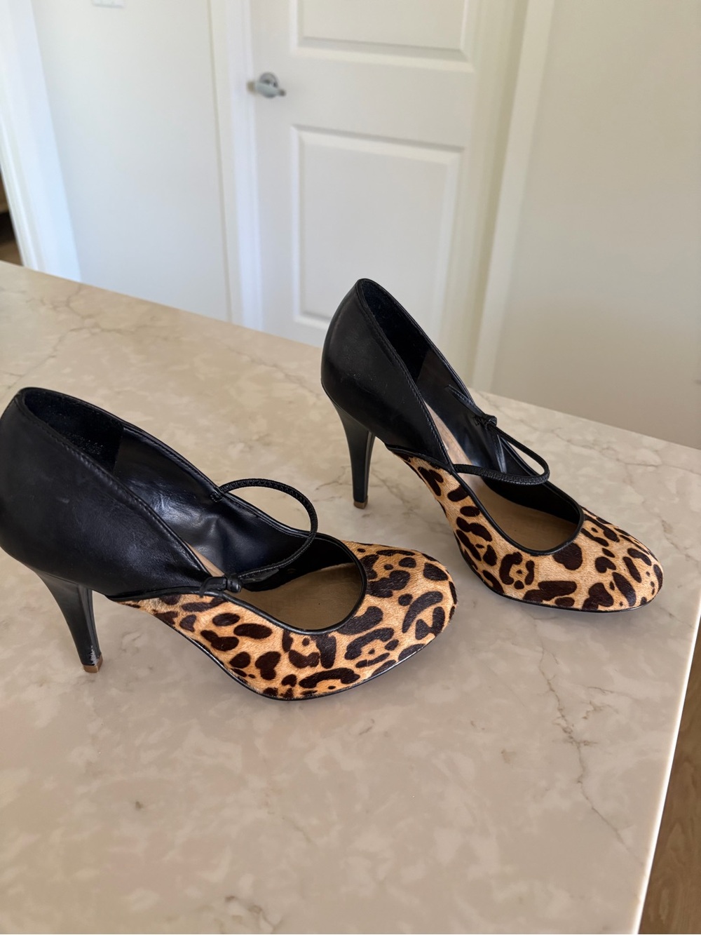 Women's Leopard Print Mary Jane Pumps with Black Heel